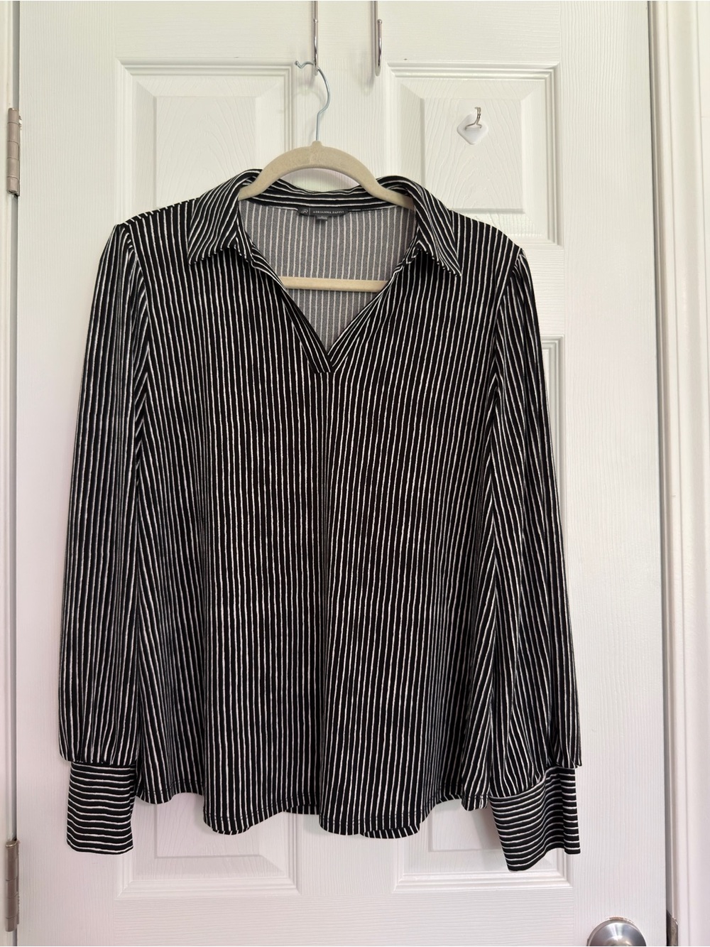 Adrianna Papell Corporate Office Vertical Stripe Button-Down Blouse L
